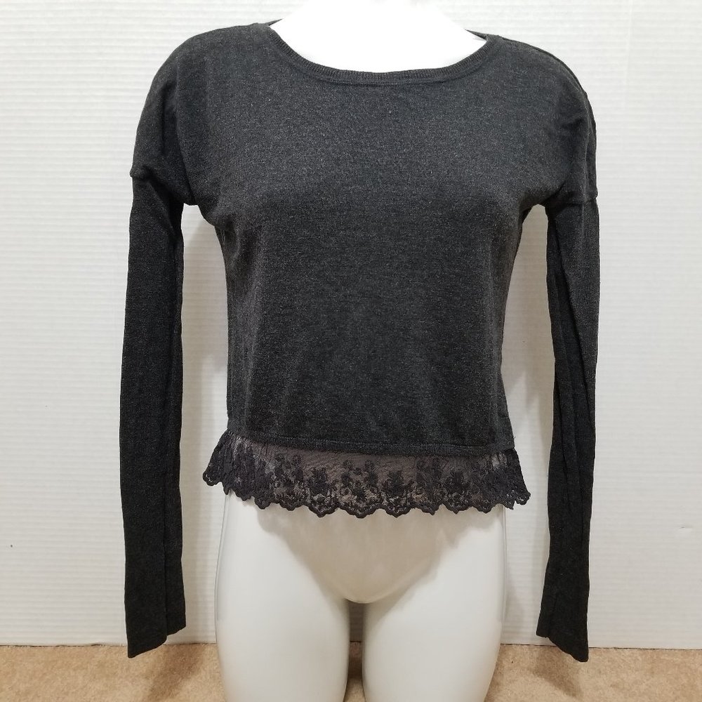 LOGG top 14Y+ knit scalloped floral lace hem long sleeve H&M